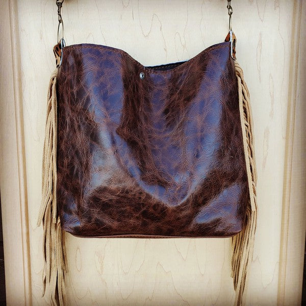 Cowhide Tan Leather Fringe Bucket Bag