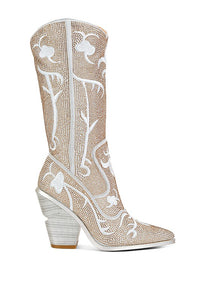 South Point Glimmer Rhinestones Embellished Shimmer Calf Boots