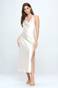 Stay Forever Satin Draped Halter Neck Dress