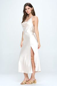 Stay Forever Satin Draped Halter Neck Dress