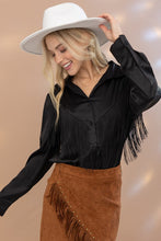 Load image into Gallery viewer, Satin Shirt Blouse with Chevron Fringe