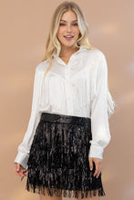 Load image into Gallery viewer, Satin Shirt Blouse with Chevron Fringe