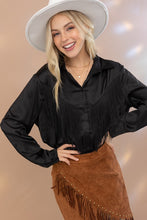 Load image into Gallery viewer, Satin Shirt Blouse with Chevron Fringe