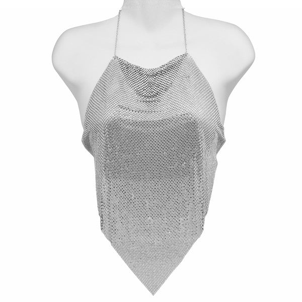 Silver Top , women's Rhinestone Mesh Camisole