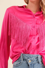 Load image into Gallery viewer, Satin Shirt Blouse with Chevron Fringe