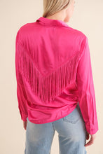 Load image into Gallery viewer, Satin Shirt Blouse with Chevron Fringe