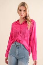 Load image into Gallery viewer, Satin Shirt Blouse with Chevron Fringe