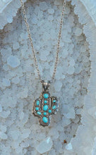 Load image into Gallery viewer, Turquoise Cactus Pendant Necklace – Western Silver Chain Statement Necklace