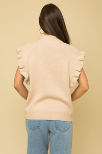 AMBER CABLE KNIT RUFFLE SWEATER VEST