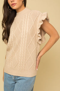 AMBER CABLE KNIT RUFFLE SWEATER VEST