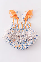 Load image into Gallery viewer, Orange floral ruffle baby romper