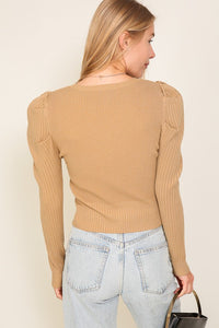 Rhoney Ribbed Puff Sleeve Knit Top