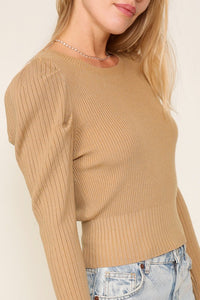 Rhoney Ribbed Puff Sleeve Knit Top