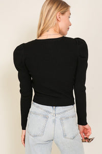 Rhoney Ribbed Puff Sleeve Knit Top