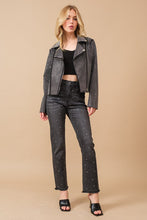 Load image into Gallery viewer, A Cowboys Wife Crystal Studded Stretch Zip Up Moto Jacket