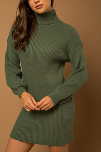Country Christmas Turtle Neck Balloon Sleeve Sweater Dress