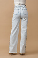 Load image into Gallery viewer, Bejeweled Cut Out At Side w/ Jewel Trim Stretch Denim Jeans