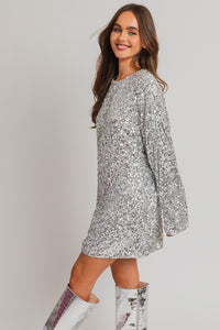 BALL DROP Long Sleeve Sequin Mini Dress