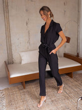 Load image into Gallery viewer, Tied Collared Neck Short Sleeve Jumpsuit