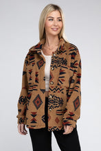 Load image into Gallery viewer, Sunset Camel Sherpa Shacket with Aztec Pattern