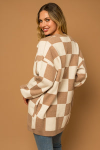 Gingerbread Making Checker Graphic Sweater Cardigan