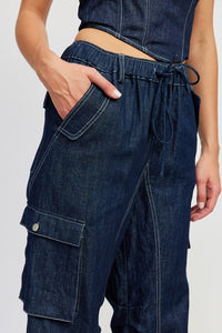 COWBOY CONTRAST STITCHING DENIM PANTS