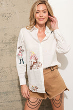 Load image into Gallery viewer, Embroidered Western Cowgirl Linen Shirt Blouse