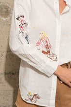 Load image into Gallery viewer, Embroidered Western Cowgirl Linen Shirt Blouse