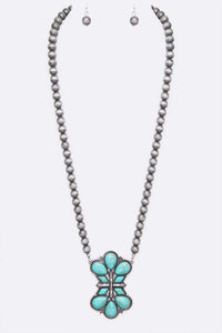 Turquosie Squash Blossom Pendant Beads Necklace
