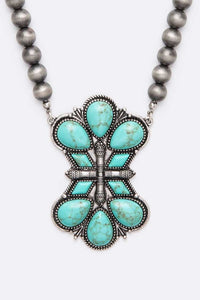Turquosie Squash Blossom Pendant Beads Necklace