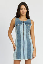 Load image into Gallery viewer, COLOR BLOCK DENIM MINI DRESS