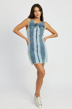 Load image into Gallery viewer, COLOR BLOCK DENIM MINI DRESS