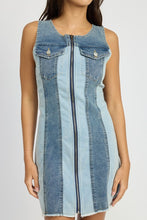 Load image into Gallery viewer, COLOR BLOCK DENIM MINI DRESS