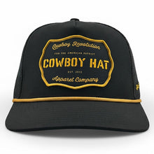Load image into Gallery viewer, “Cowboy Hat” Patch Rope Trucker Hat - Black