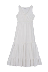 Emilie Embroidered white V neckline tiered dress