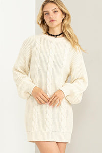 Cable-Knit Ribbed Mini Sweater Dress