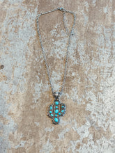 Load image into Gallery viewer, Turquoise Cactus Pendant Necklace – Western Silver Chain Statement Necklace