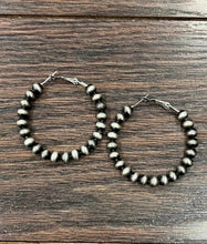 Load image into Gallery viewer, Beaded Silver Hoop Earrings