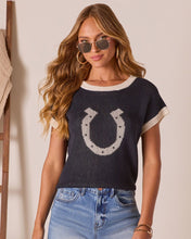 Load image into Gallery viewer, Lucky Horseshoe Navy Knit Sweater
