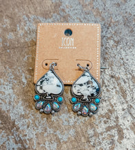 Load image into Gallery viewer, White Spade Stone Necklace &amp; Earring Set – Turquoise + AB Crystal Western Glam Set