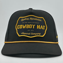Load image into Gallery viewer, “Cowboy Hat” Patch Rope Trucker Hat - Black