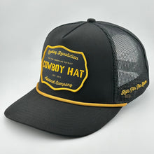 Load image into Gallery viewer, “Cowboy Hat” Patch Rope Trucker Hat - Black