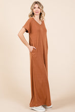 Load image into Gallery viewer, BOMBOM Ribbed Short Sleeve Wide Leg Jumpsuit