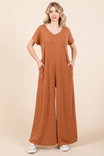 Load image into Gallery viewer, BOMBOM Ribbed Short Sleeve Wide Leg Jumpsuit
