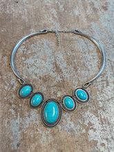 Load image into Gallery viewer, Turquoise Oval Statement Collar Necklace – Western Silver Tone Bib Necklace
