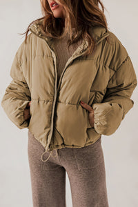 Zip Up Collared Neck Long Sleeve Winter Coat