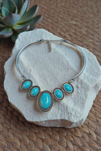 Load image into Gallery viewer, Turquoise Oval Statement Collar Necklace – Western Silver Tone Bib Necklace