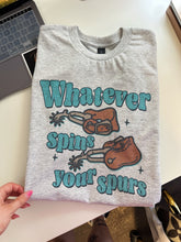Load image into Gallery viewer, Spins Your Spurs TEE or CREWNECK