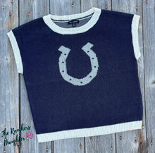 Load image into Gallery viewer, Lucky Horseshoe Navy Knit Sweater