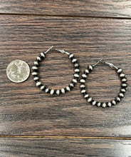 Load image into Gallery viewer, Beaded Silver Hoop Earrings